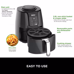 Ninja AF100UK fryer Single 3.8 L Stand-alone 1550 W Hot air fryer Black - Additional view 8