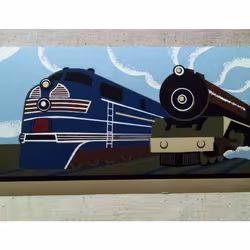Trains Wallpaper Border - Art Deco - Railfans- Bright