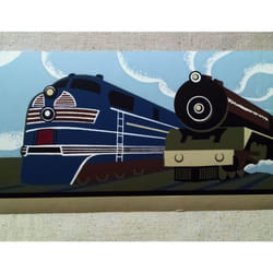 Trains Wallpaper Border - Art Deco - Railfans- Bright