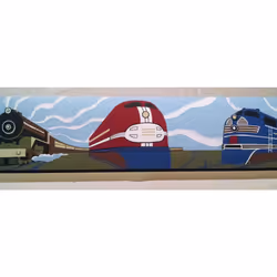 Trains Wallpaper Border - Art Deco - Railfans- Bright