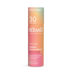 ATTITUDE Oceanly Tinted Lip Balm with SPF 30  EWG Verified  Plastic-Free  Broad Spectrum UVA/UVB Protection with Zinc Oxide  Vegan  Unscented  Terraco
