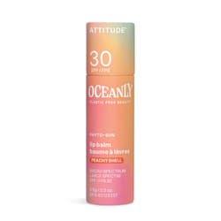 ATTITUDE Oceanly Tinted Lip Balm with SPF 30  EWG Verified  Plastic-Free  Broad Spectrum UVA/UVB Protection with Zinc Oxide  Vegan  Unscented  Peachy