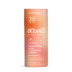 ATTITUDE Oceanly Tinted Shimmer Face Cream Stick with SPF 30  EWG Verified  Plastic-Free  Broad Spectrum UVA/UVB Protection with Zinc Oxide  Universal