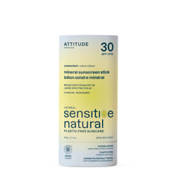ATTITUDE Mineral Sunscreen Stick for Sensitive Skin SPF 30 EWG Verified Plastic-Free Broad Spectrum UVA/UVB Protection with Zinc Oxide Dermatologicall