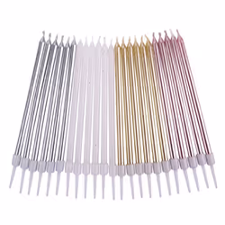 PHD CAKE 24Count Long Birthday Candles in Holders in Gold Silver Rose Gold White  Cake Candles  Birthday Parties  Wedding Decor