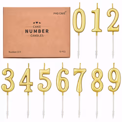 PHD CAKE 10Pieces Gold Numeral Birthday Candles Cake Numeral Candles Number 09 Glitter Cake Topper Decoration for Birthday W ...