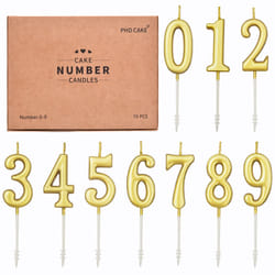 PHD CAKE 10Pieces Gold Numeral Birthday Candles  Cake Numeral Candles Number 09 Glitter Cake Topper Decoration for Birthday We