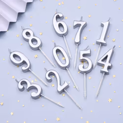 PHD CAKE 10Pieces Silver Numeral Birthday Candles  Cake Numeral Candles Number 09 Glitter Cake Topper Decoration for Birthday