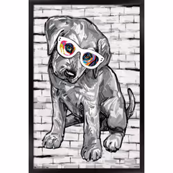 Trends International PD Moreno - Dog Glasses Wall Poster  14.725"""" x 22.375""""  Black Framed Version