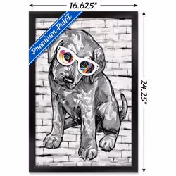 Trends International PD Moreno - Dog Glasses Wall Poster  14.725"""" x 22.375""""  Black Framed Version