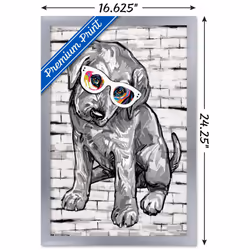 Trends International PD Moreno - Dog Glasses Wall Poster  14.725"""" x 22.375""""  Silver Framed Version