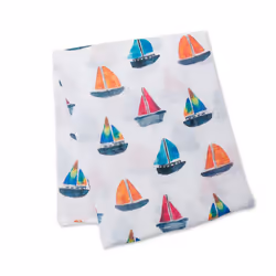 Mary Meyer Lulujo Cotton Swaddle - Sailboat - 47x47″, Swaddle blanket, Multicolour, Pattern, Cotton, Muslin, Boy/Girl, 1200 m ...