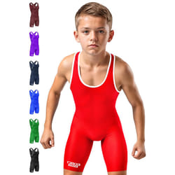 Exxact Sports Plain Youth Wrestling Singlet For Boys  Premium Powerlifting Singlet  Kids Wrestling Singlets For Training - (Red  YL)