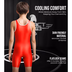 Exxact Sports Plain Youth Wrestling Singlet For Boys  Premium Powerlifting Singlet  Kids Wrestling Singlets For Training - (Red  YM)