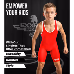 Exxact Sports Plain Youth Wrestling Singlet For Boys  Premium Powerlifting Singlet  Kids Wrestling Singlets For Training - (Red  YM)