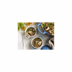 Le Creuset Stoneware Set of 4 Mini Cocottes with Cookbook, 8 oz. each, Caribbean