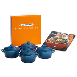 Le Creuset Stoneware Set of 4 Mini Cocottes with Cookbook  8 oz. each  Marseille