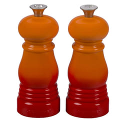 Le Creuset Petite Salt and Pepper Mill Set  5"""" x 2"""" each  Flame