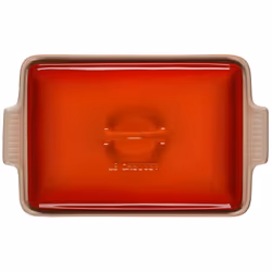 Le Creuset Stoneware Heritage Covered Rectangular Casserole, 4 qt. (12" x 9"), Flame