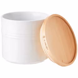 Le Creuset Stoneware Canister with Wood Lid, 1.5 qt. (5.5" diameter), White