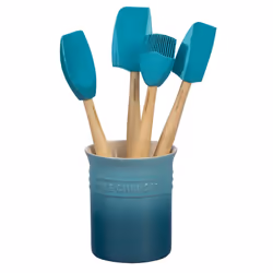 Le Creuset Silicone Craft Series Utensil Set with Stoneware Crock 5 pc Caribbean