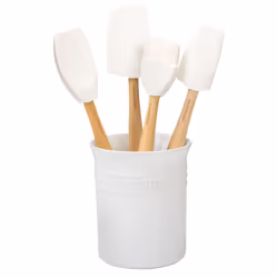 Le Creuset Silicone Craft Series Utensil Set with Stoneware Crock, 5 pc., White