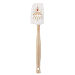 Le Creuset Silicone Noel Collection Medium Spatula, 11 1/8" x 2 1/4", White with Printed Design & Gold Foil