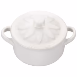 Le Creuset Stoneware Mini Round Cocotte with Flower Lid 8oz. White