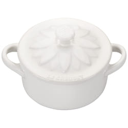 Le Creuset Stoneware Mini Round Cocotte with Flower Lid  8oz.  White