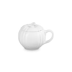 Le Creuset Stoneware Pumpkin Mug with Lid  14 oz.  White