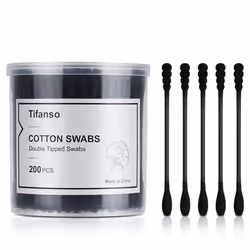 tifanso 200 Count Black Cotton Swabs  Natural Black Double Tipped Cotton Buds  Cruelty-Free Ear Swabs  Chlorine-Free Hypoalle ...