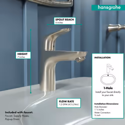 hansgrohe Focus Modern Upgrade Easy Clean 1-Handle 1 7-inch Tall Bathroom Sink Faucet in Brushed Nickel  04371820