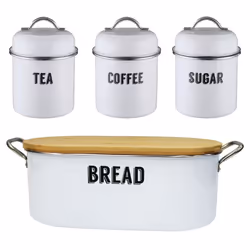 Typhoon Living Retro White Tea Coffee Sugar Bread Bin Set
