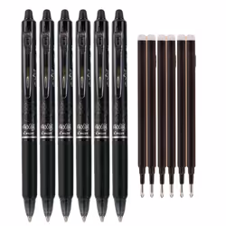 Pilot FriXion Clicker Retractable Erasable Gel Pens  Fine Point  Black Ink  6-Pack (31460) with 6 Black Ink Refills