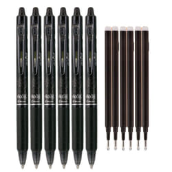 Pilot FriXion Clicker Retractable Erasable Gel Pens  Fine Point  Black Ink  6-Pack (31460) with 6 Black Ink Refills