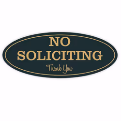 Oval No Soliciting Sign (Black/Gold) Small