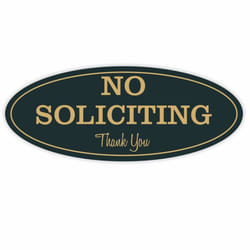 Oval No Soliciting Sign (Black/Gold) Small