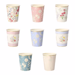 Meri Meri Flower Cups (Pack of 8) Floral Paper Cups 9oz Disposable Party Cups Garden Party Cups Sized for Kids & Adults I ...