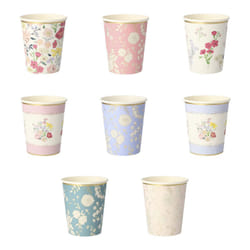 Meri Meri Flower Cups (Pack of 8)  Floral Paper Cups  9oz Disposable Party Cups  Garden Party Cups Sized for Kids & Adults  Ideal for Hot or Cold Part