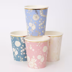 Meri Meri Flower Cups (Pack of 8)  Floral Paper Cups  9oz Disposable Party Cups  Garden Party Cups Sized for Kids & Adults  Ideal for Hot or Cold Part