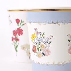 Meri Meri Flower Cups (Pack of 8)  Floral Paper Cups  9oz Disposable Party Cups  Garden Party Cups Sized for Kids & Adults  Ideal for Hot or Cold Part