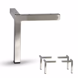 AKB Hardware Set of 4 Modern Square Metal Tube Furniture Legs - Sleek Metal Design Durable and Stylish (6-3/4""""H Brushed N ...