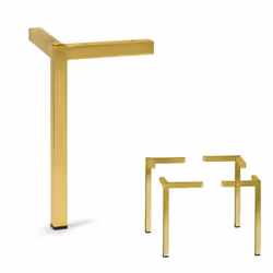 AKB Hardware Set of 4 Modern Square Metal Tube Furniture Legs - Sleek Metal Design Durable and Stylish (11-3/4""""H Brass Fi ...