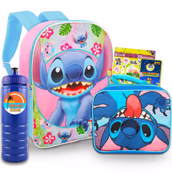 Lilo And Stitch School Backpack and Lunch Bag Bundle  4 Pc Bundle With 16 Stitch School Bag  Stitch Lunch Box  And More For B