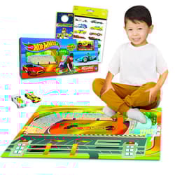 Hot Wheels Mega Mat with Vehicle - Bundle with Hot Wheels Playmat with Vehicle and 4 Racecar Sticker Sheets (Hot Wheels Playset)