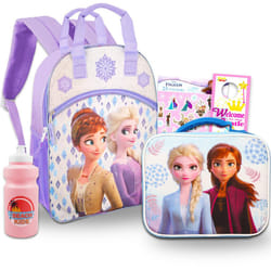 Disney Frozen Backpack for Girls - Bundle with Elsa and Anna Reflective Backpack and Lunch Including Frozen Stickers and More (Girls Backpac