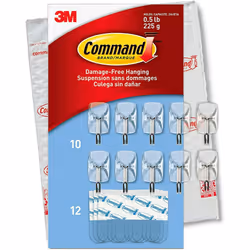 Command CL067-10NA Plastic Small Wire, 10 Hooks, 12 Strips-Easy to Open Packaging, Organize Damage-Free, Clear, Silver