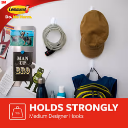 Medium Designer Hooks, 9 Hooks, 12 Strips, Organize & Decorate Damage-Free
