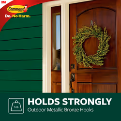 Command Outdoor Large Bronze Hooks  Holds up to 5 lb  3 Hooks and 4 Command Strips  Damage Free Hanging Wall Hooks for Hanging Christmas Decorations w