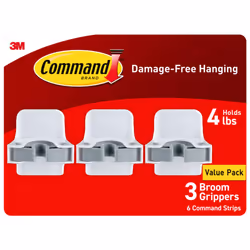 Command Broom and Mop Grippers 3 Hangers and 6 Command Strips Damage Free Hanging Wall Mount Broom and Mop Holder Househol ...